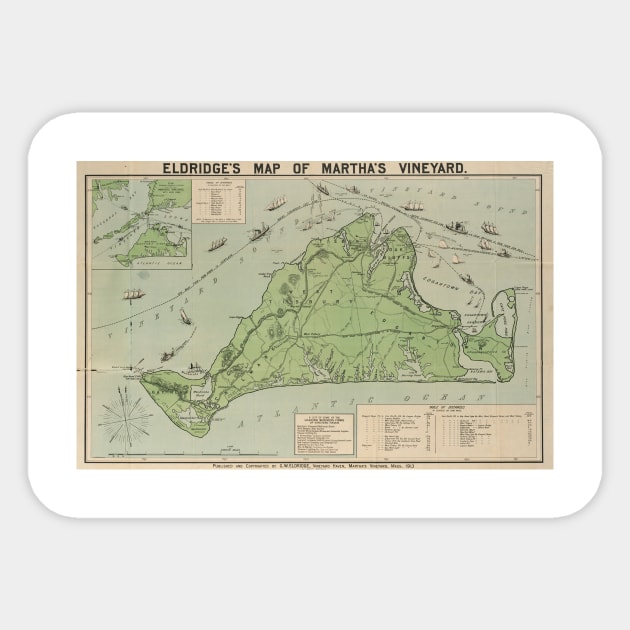 Vintage Map of Martha's Vineyard (1913) Sticker by Bravuramedia